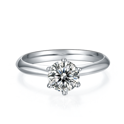 Round Cut Moissanite Solitaire Ring | 6-Prong S925 Sterling Silver Engagement Ring for Women - BOCOS Jewelry