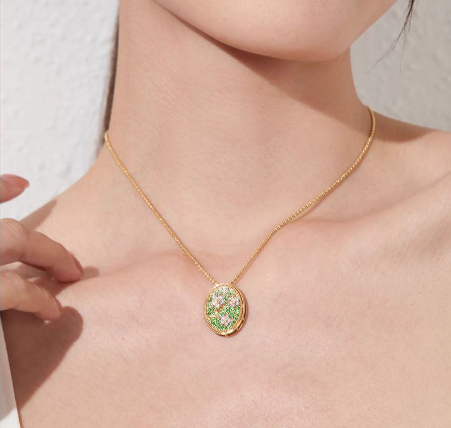 0.7ct Tsavorite Pendant | 0.15ct Lab-Grown Pink Sapphire 0.10ct Moissanite 18K Gold Plated S925 Sterling Silver Necklace - BOCOS Jewelry