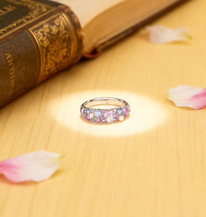 Lab-Grown Multi-Gemstone Moonlit Ring | 0.8ctw Cultured Gems 0.03ctw Moissanite Freshwater Pearl 925 Sterling Silver Ring - BOCOS Jewelry