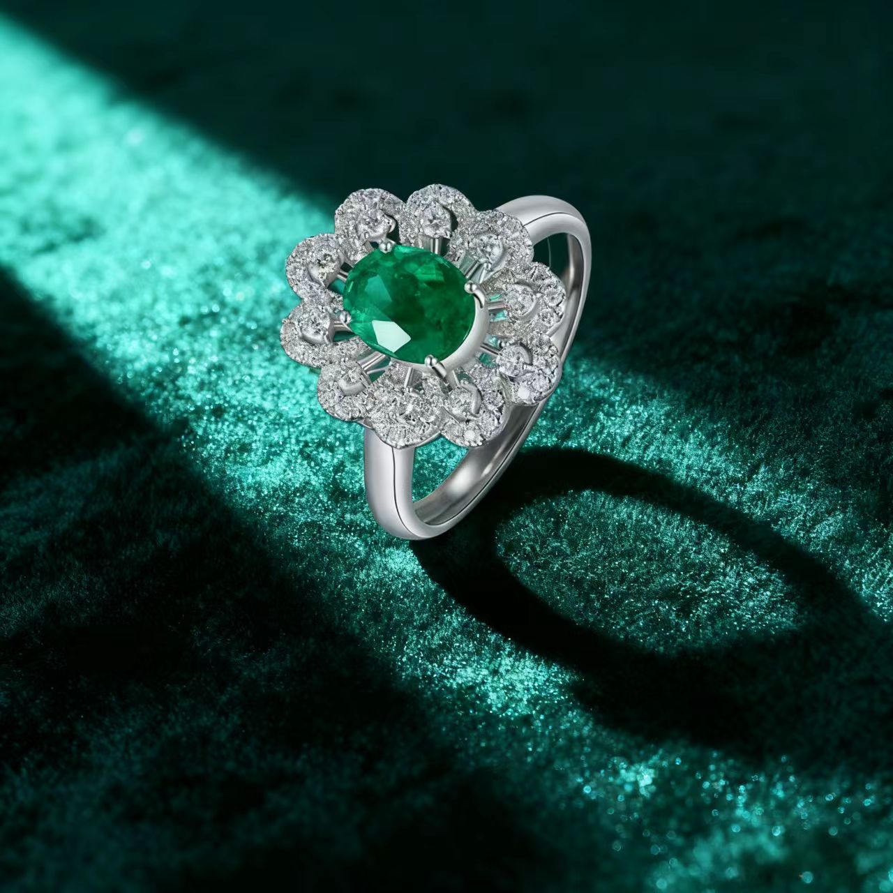 Oval Lab-Grown Emerald Halo Ring | Moissanite 925 Sterling Silver Statement Ring for Women - BOCOS Jewelry