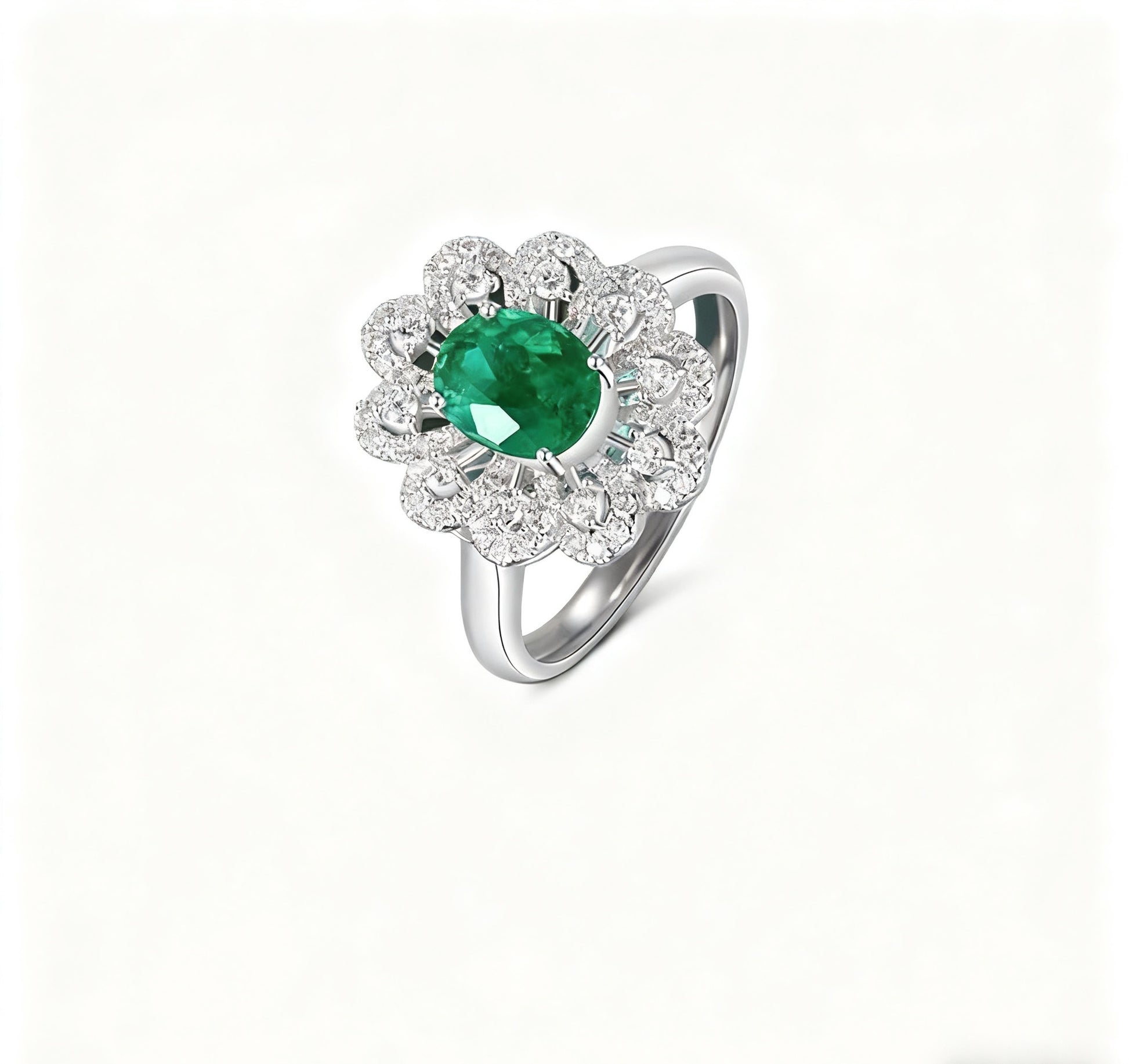 Oval Lab-Grown Emerald Halo Ring | Moissanite 925 Sterling Silver Statement Ring for Women - BOCOS Jewelry