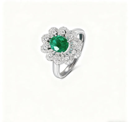 Oval Lab-Grown Emerald Halo Ring | Moissanite 925 Sterling Silver Statement Ring for Women - BOCOS Jewelry
