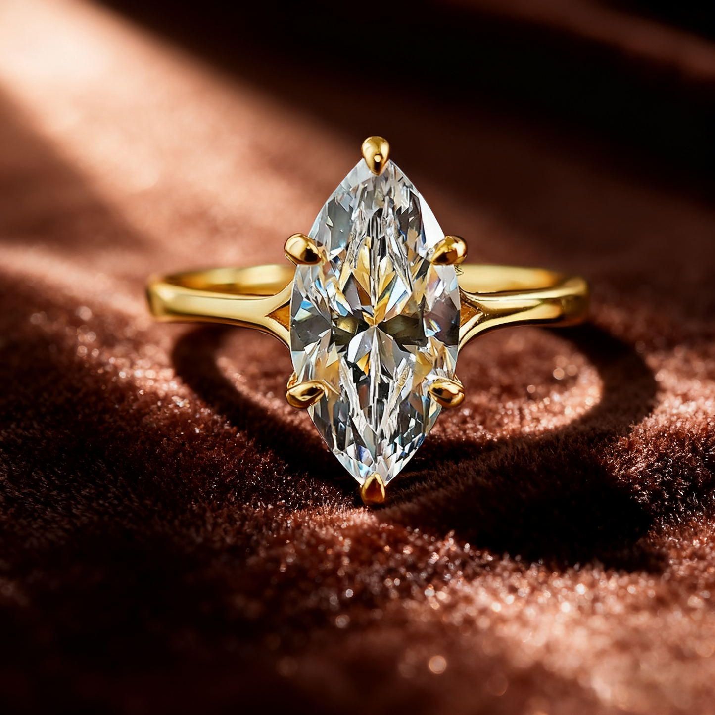 Marquise Cut Moissanite Solitaire Ring | 925 Sterling Silver / 18K Gold Plated 925 Silver Engagement Ring for Women - BOCOS Jewelry