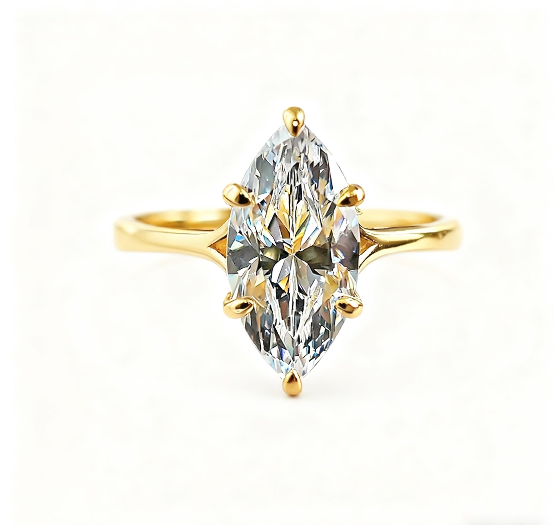 Marquise Cut Moissanite Solitaire Ring | 925 Sterling Silver / 18K Gold Plated 925 Silver Engagement Ring for Women - BOCOS Jewelry