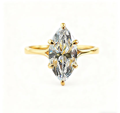 Marquise Cut Moissanite Solitaire Ring | 925 Sterling Silver / 18K Gold Plated 925 Silver Engagement Ring for Women - BOCOS Jewelry