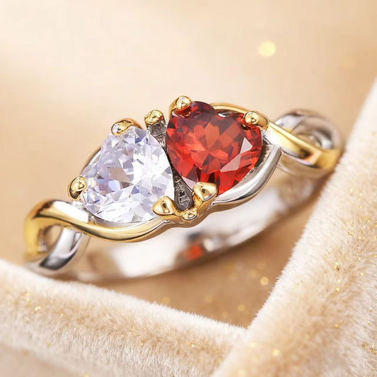 Toi et Moi Lab-Grown Ruby & Moissanite Ring | 925 Sterling Silver Gold Plated Two-Stone Engagement Ring - BOCOS Jewelry