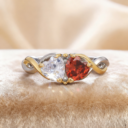 Toi et Moi Lab-Grown Ruby & Moissanite Ring | 925 Sterling Silver Gold Plated Two-Stone Engagement Ring - BOCOS Jewelry