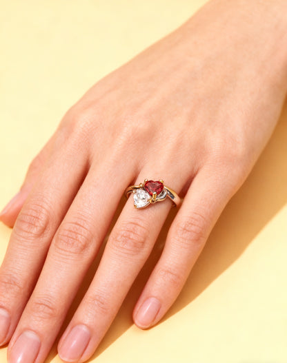 Toi et Moi Lab-Grown Ruby & Moissanite Ring | 925 Sterling Silver Gold Plated Two-Stone Engagement Ring - BOCOS Jewelry