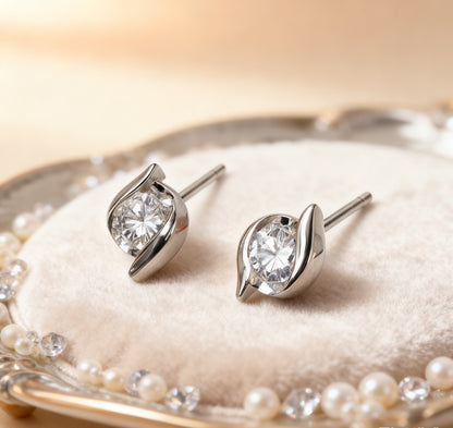 Round Cut Moissanite Solitaire Stud Earrings | 925 Sterling Silver Minimalist Earrings for Women - BOCOS Jewelry