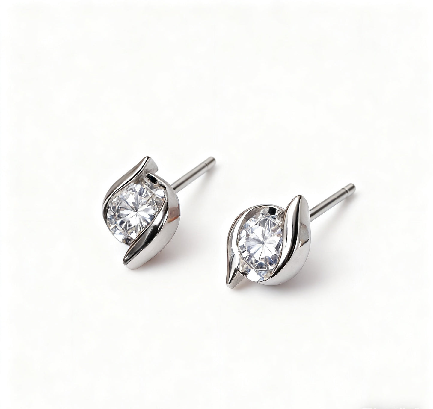 Round Cut Moissanite Solitaire Stud Earrings | 925 Sterling Silver Minimalist Earrings for Women - BOCOS Jewelry