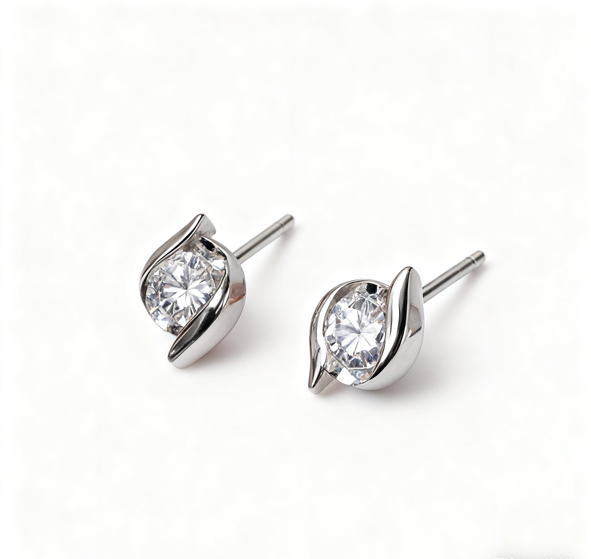 Round Cut Moissanite Solitaire Stud Earrings | 925 Sterling Silver Minimalist Earrings for Women - BOCOS Jewelry