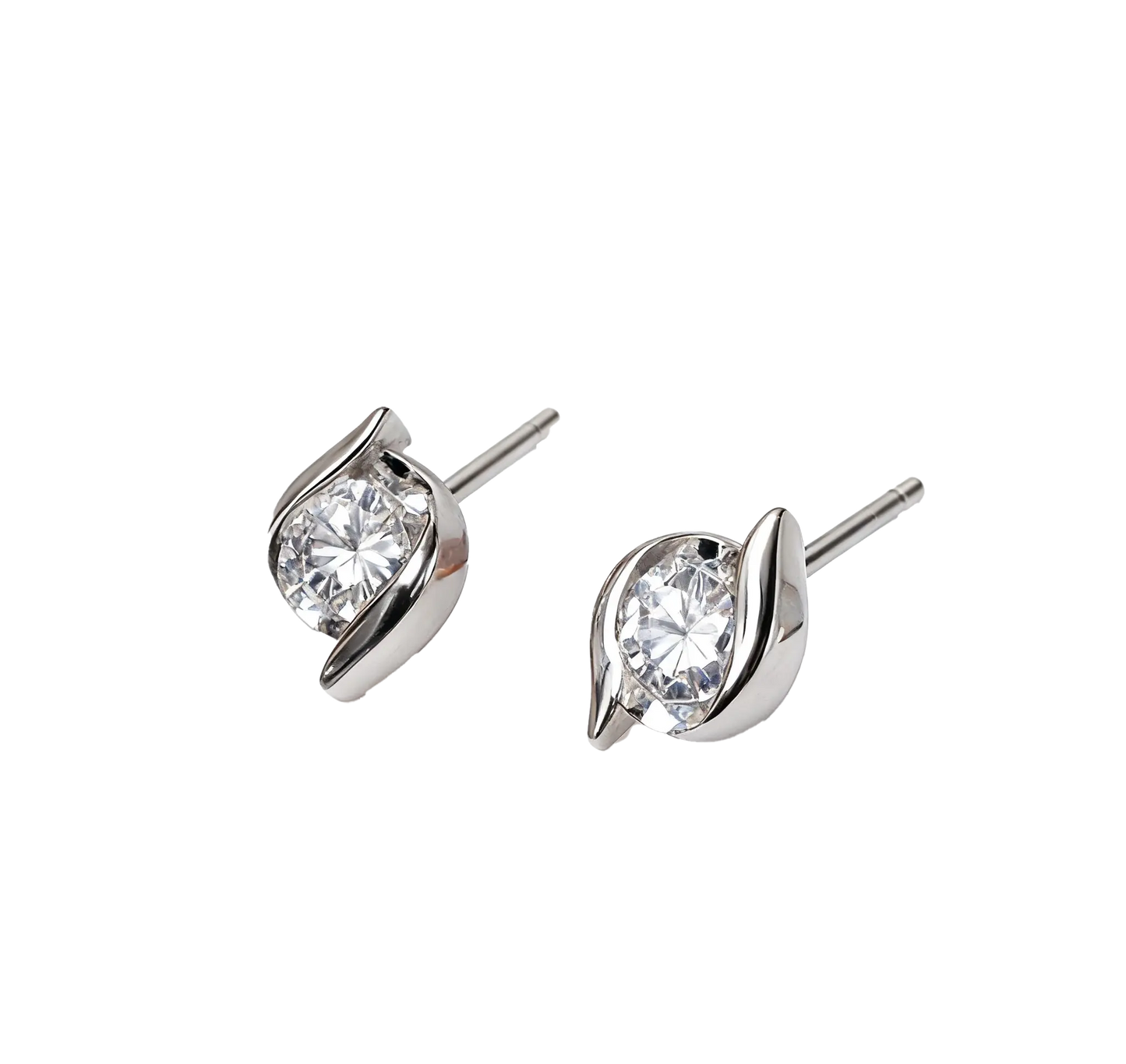 Round Cut Moissanite Solitaire Stud Earrings | 925 Sterling Silver Minimalist Earrings for Women - BOCOS Jewelry