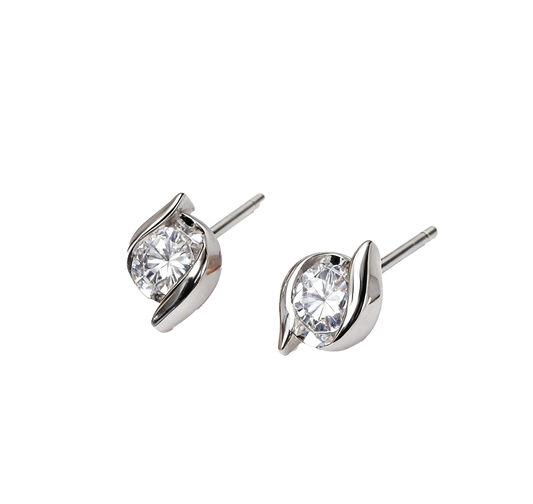 Round Cut Moissanite Solitaire Stud Earrings | 925 Sterling Silver Minimalist Earrings for Women - BOCOS Jewelry