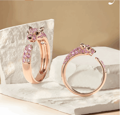 Pink Panther Lab-Grown Pink Sapphire Ring | 18K Rose Gold Plated 925 Sterling Silver Animal-Inspired Ring - BOCOS Jewelry