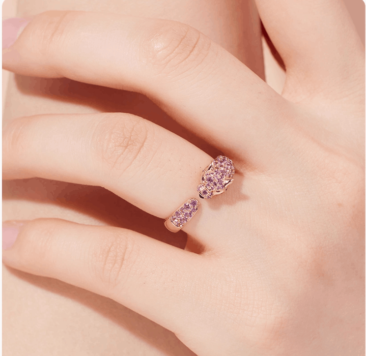 Pink Panther Lab-Grown Pink Sapphire Ring | 18K Rose Gold Plated 925 Sterling Silver Animal-Inspired Ring - BOCOS Jewelry