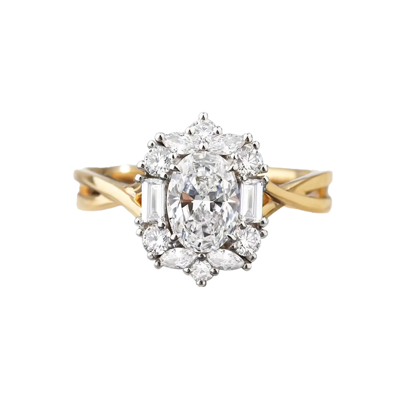 1.5ct Oval Cut Moissanite Halo Ring | 925 Sterling Silver Gold Plated Multi-Cut Moissanite Engagement Ring - BOCOS Jewelry