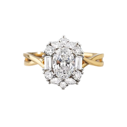 1.5ct Oval Cut Moissanite Halo Ring | 925 Sterling Silver Gold Plated Multi-Cut Moissanite Engagement Ring - BOCOS Jewelry