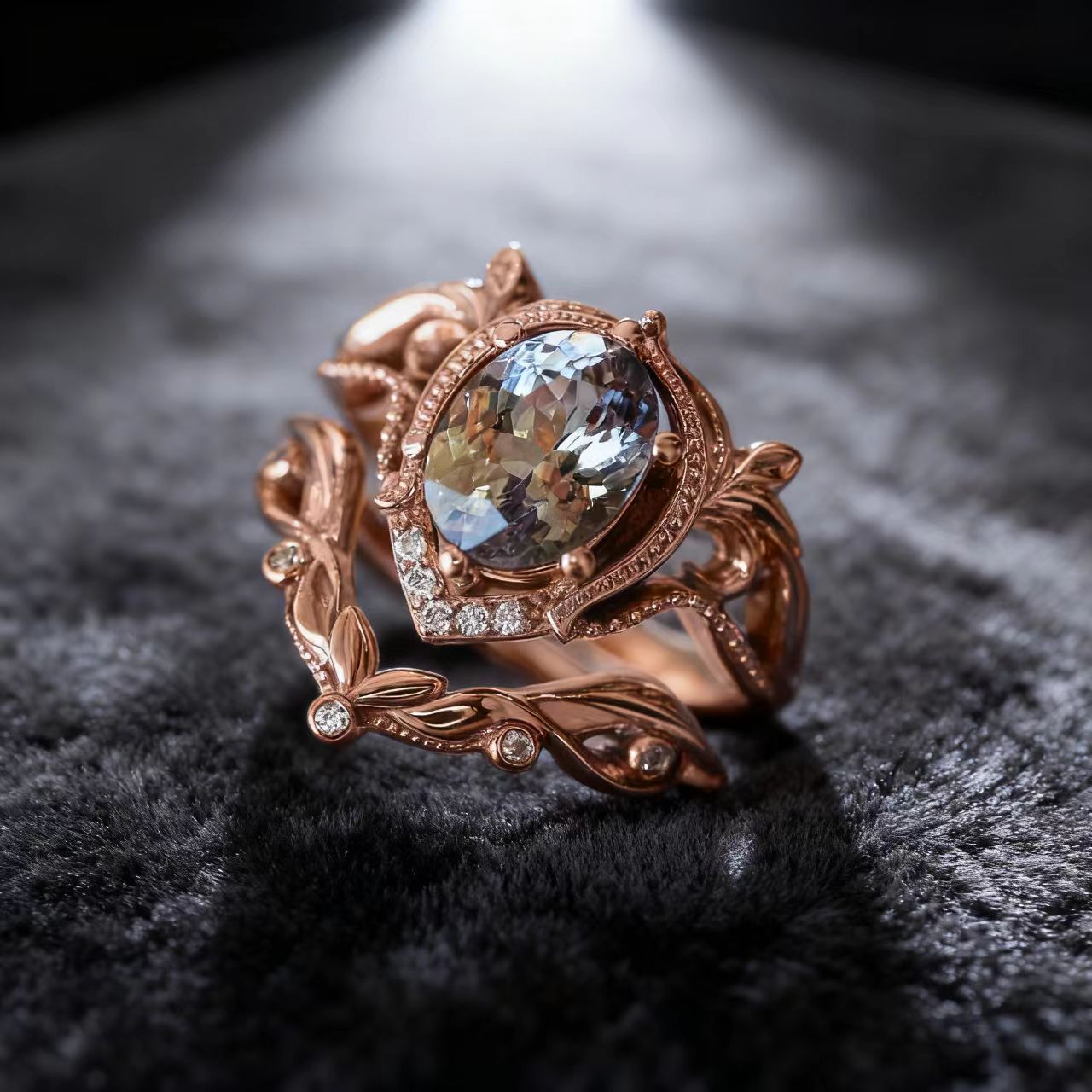 Vintage Oval Cut Morganite Ring with Moissanite | 18K Rose Gold Plated 925 Sterling Silver Art Nouveau Ring - BOCOS Jewelry