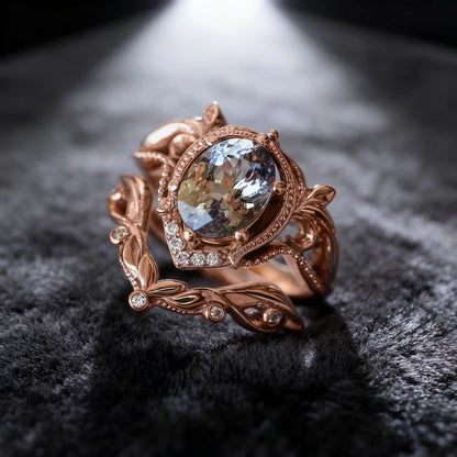 Vintage Oval Cut Morganite Ring with Moissanite | 18K Rose Gold Plated 925 Sterling Silver Art Nouveau Ring - BOCOS Jewelry