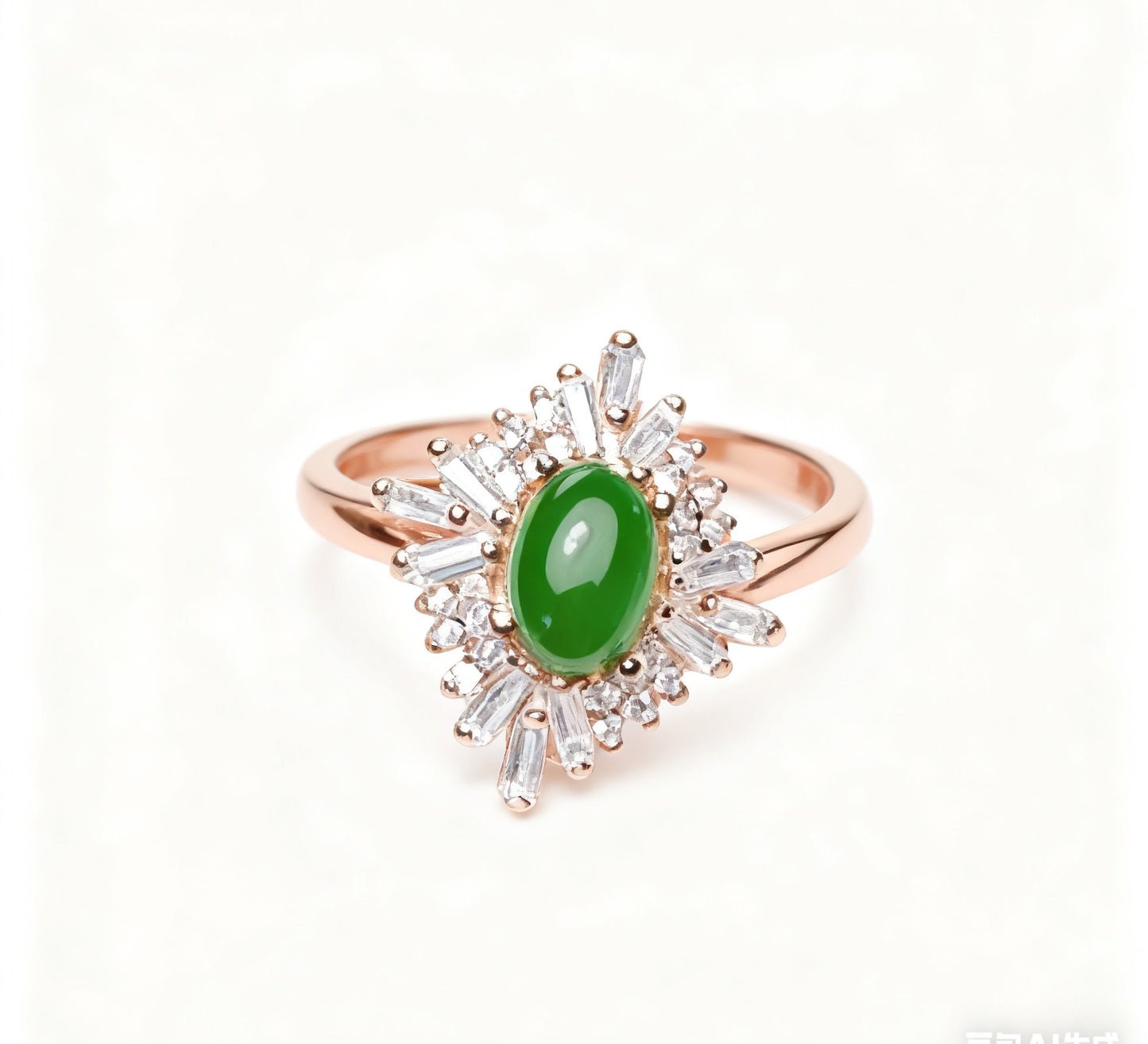 Oval Jade Ring with Moissanite Halo | 925 Sterling Silver Rose Gold Plated Firework Ring for Women - BOCOS Jewelry