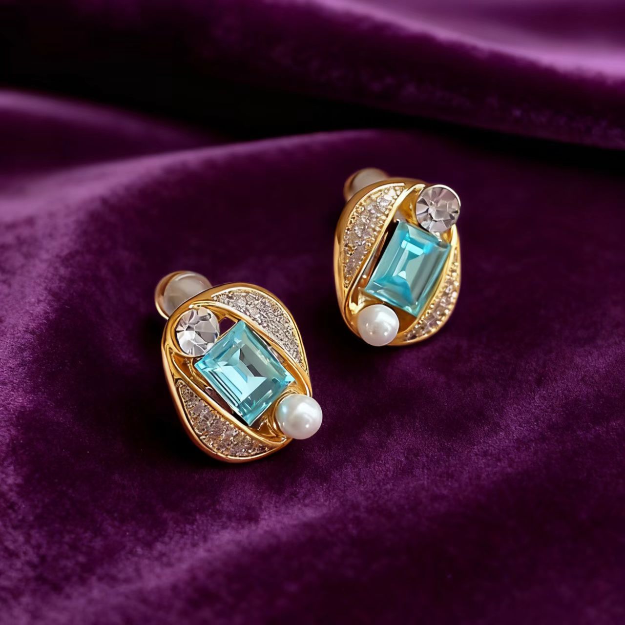 1ct Lab-Grown Spinel Stud Earrings with Moissanite | 18K Gold Plated 925 Sterling Silver Vintage Earrings - BOCOS Jewelry