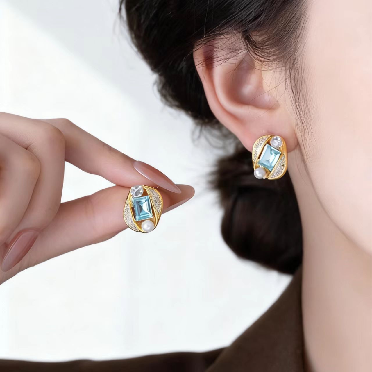 1ct Lab-Grown Spinel Stud Earrings with Moissanite | 18K Gold Plated 925 Sterling Silver Vintage Earrings - BOCOS Jewelry