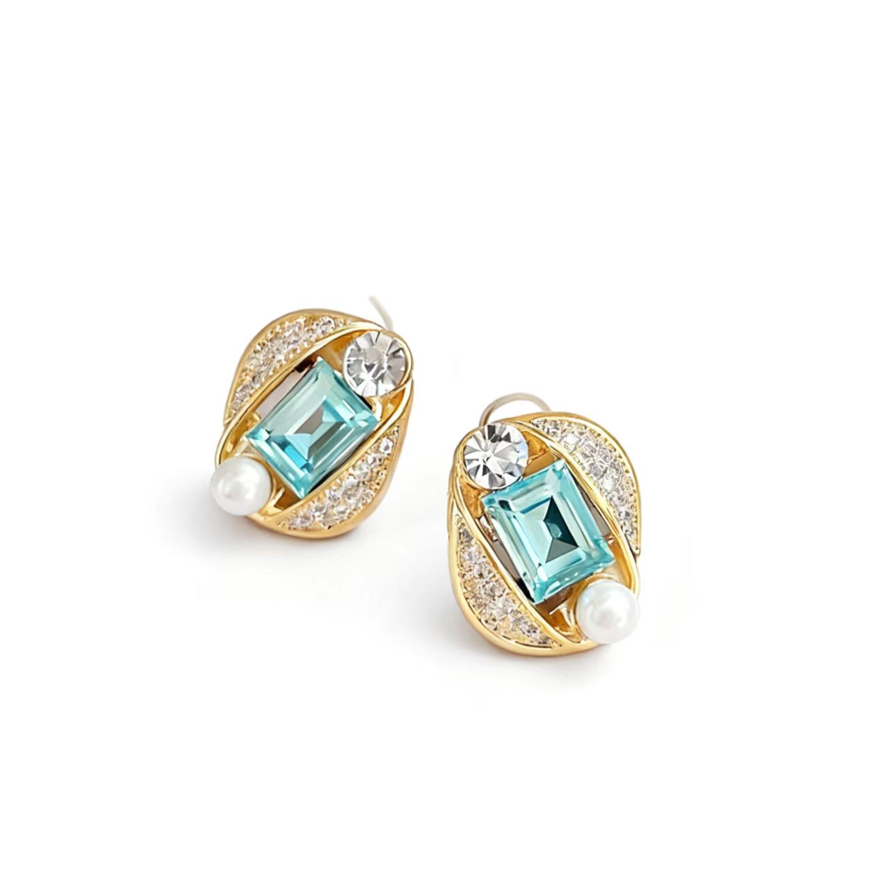 1ct Lab-Grown Spinel Stud Earrings with Moissanite | 18K Gold Plated 925 Sterling Silver Vintage Earrings - BOCOS Jewelry