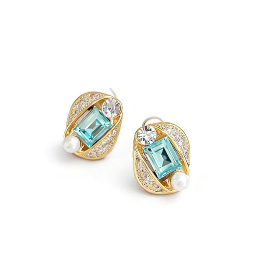 1ct Lab-Grown Spinel Stud Earrings with Moissanite | 18K Gold Plated 925 Sterling Silver Vintage Earrings - BOCOS Jewelry
