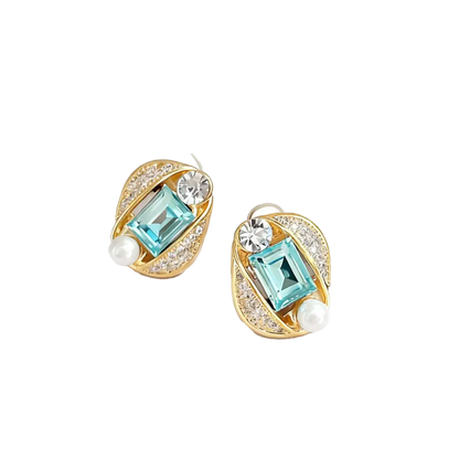 1ct Lab-Grown Spinel Stud Earrings with Moissanite | 18K Gold Plated 925 Sterling Silver Vintage Earrings - BOCOS Jewelry