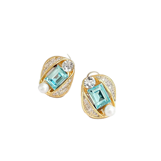 1ct Lab-Grown Spinel Stud Earrings with Moissanite | 18K Gold Plated 925 Sterling Silver Vintage Earrings - BOCOS Jewelry