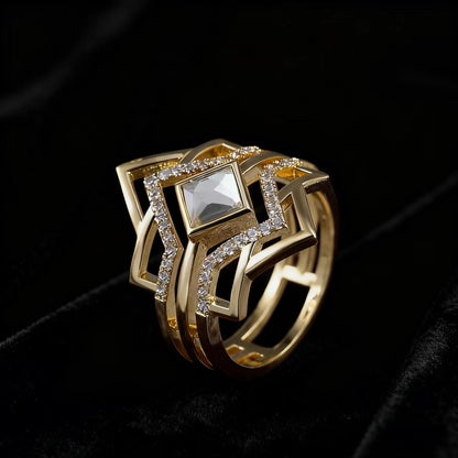 1ct Princess Cut Moissanite Ring | 18K Gold Plated 925 Sterling Silver Art Deco Geometric Ring - BOCOS Jewelry