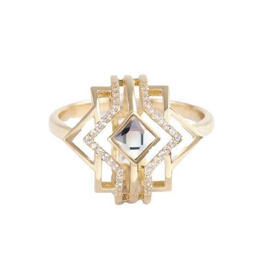 1ct Princess Cut Moissanite Ring | 18K Gold Plated 925 Sterling Silver Art Deco Geometric Ring - BOCOS Jewelry