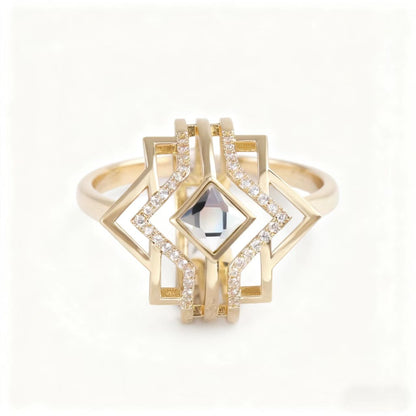 1ct Princess Cut Moissanite Ring | 18K Gold Plated 925 Sterling Silver Art Deco Geometric Ring - BOCOS Jewelry