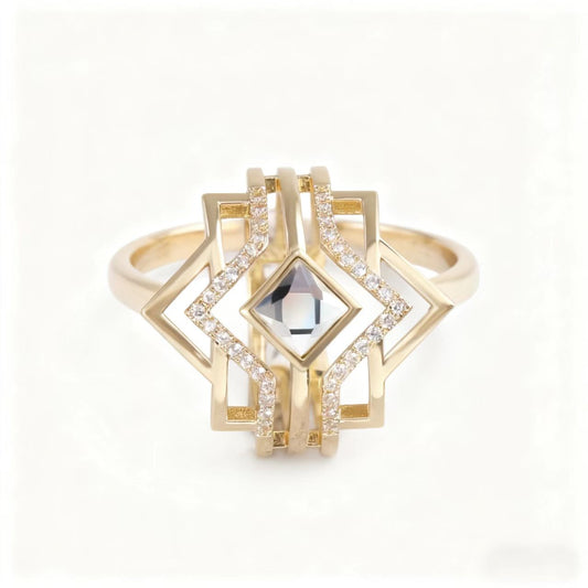 1ct Princess Cut Moissanite Ring | 18K Gold Plated 925 Sterling Silver Art Deco Geometric Ring - BOCOS Jewelry