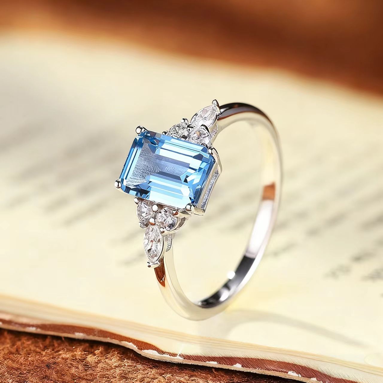 2ct Emerald Cut Lab-Grown Spinel Ring with Moissanite | 925 Sterling Silver Platinum Plated Engagement Ring - BOCOS Jewelry