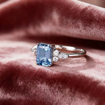 2ct Emerald Cut Lab-Grown Spinel Ring with Moissanite | 925 Sterling Silver Platinum Plated Engagement Ring - BOCOS Jewelry