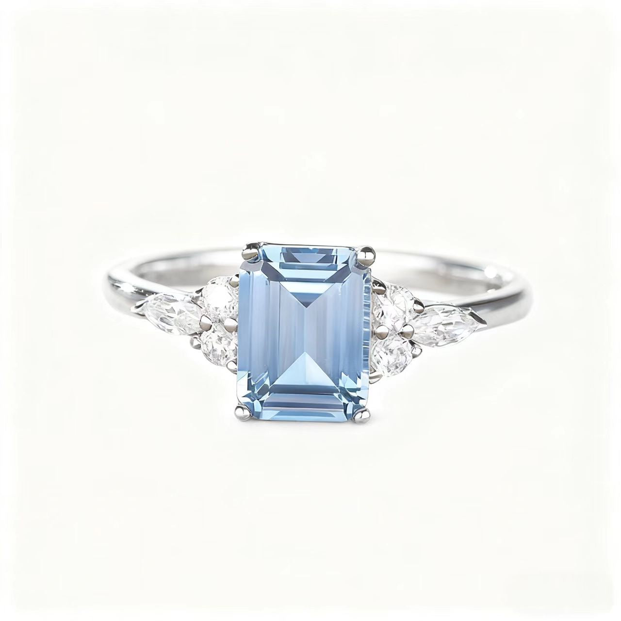2ct Emerald Cut Lab-Grown Spinel Ring with Moissanite | 925 Sterling Silver Platinum Plated Engagement Ring - BOCOS Jewelry