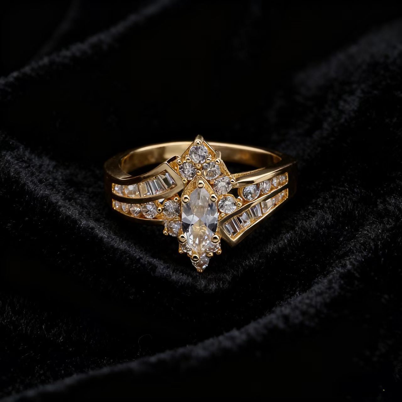 1.5ct Marquise Cut Moissanite Ring | 18K Gold Plated 925 Sterling Silver Vintage Statement Ring - BOCOS Jewelry