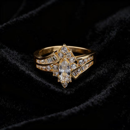 1.5ct Marquise Cut Moissanite Ring | 18K Gold Plated 925 Sterling Silver Vintage Statement Ring - BOCOS Jewelry