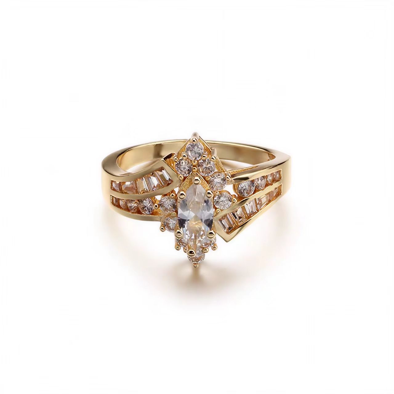 1.5ct Marquise Cut Moissanite Ring | 18K Gold Plated 925 Sterling Silver Vintage Statement Ring - BOCOS Jewelry