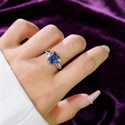 2ct Heart Cut Lab-Grown Blue Sapphire Ring | 925 Sterling Silver Platinum Plated Solitaire Ring - BOCOS Jewelry