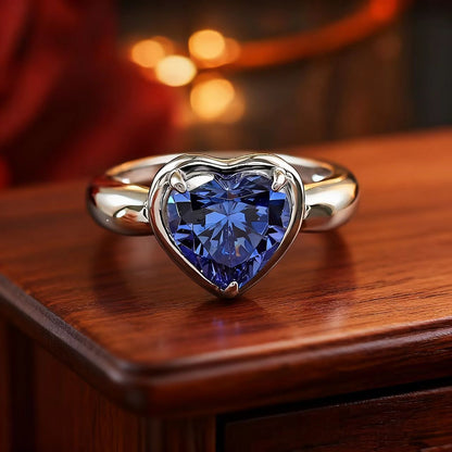 2ct Heart Cut Lab-Grown Blue Sapphire Ring | 925 Sterling Silver Platinum Plated Solitaire Ring - BOCOS Jewelry