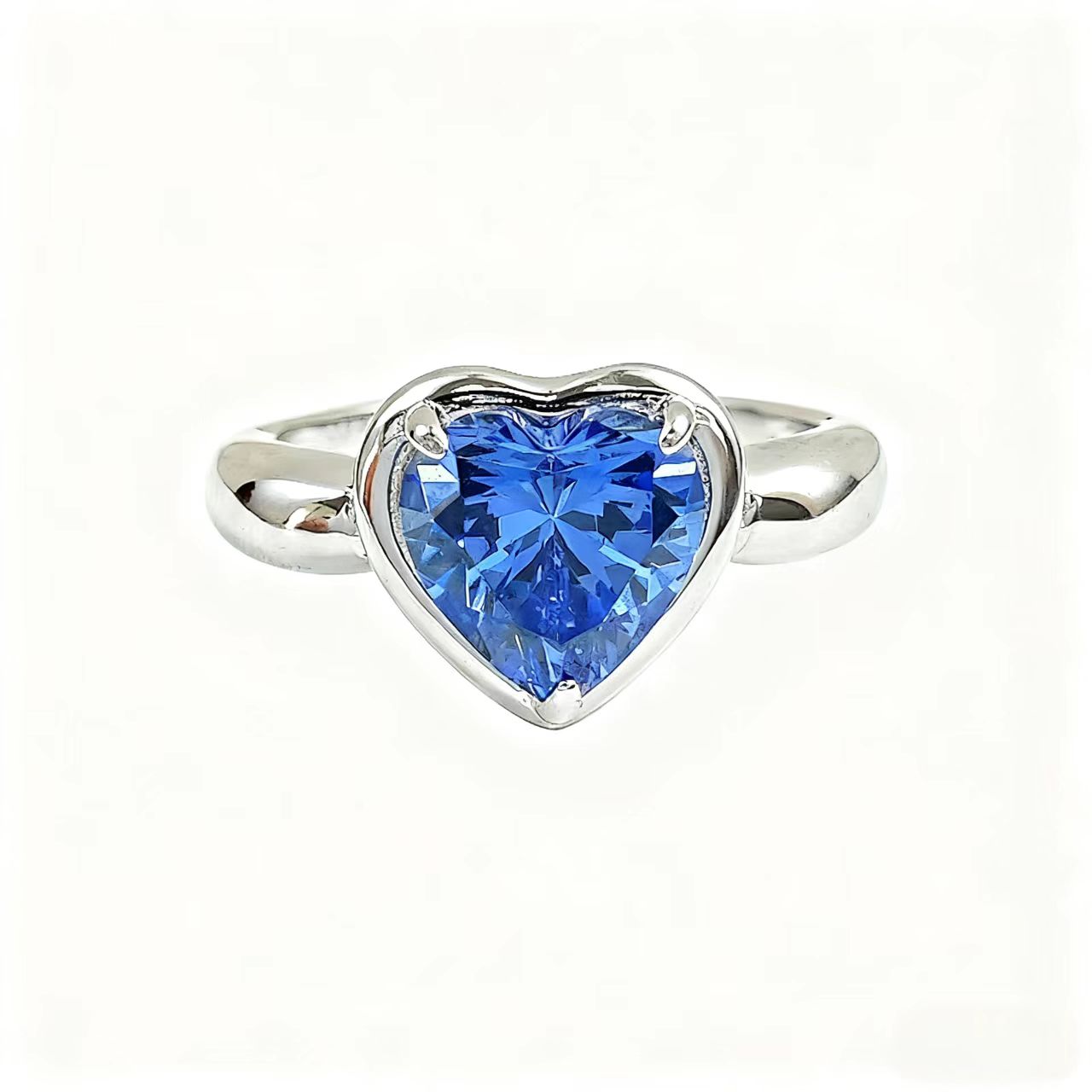 2ct Heart Cut Lab-Grown Blue Sapphire Ring | 925 Sterling Silver Platinum Plated Solitaire Ring - BOCOS Jewelry