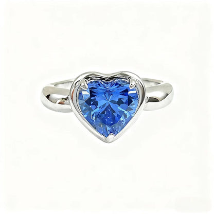 2ct Heart Cut Lab-Grown Blue Sapphire Ring | 925 Sterling Silver Platinum Plated Solitaire Ring - BOCOS Jewelry