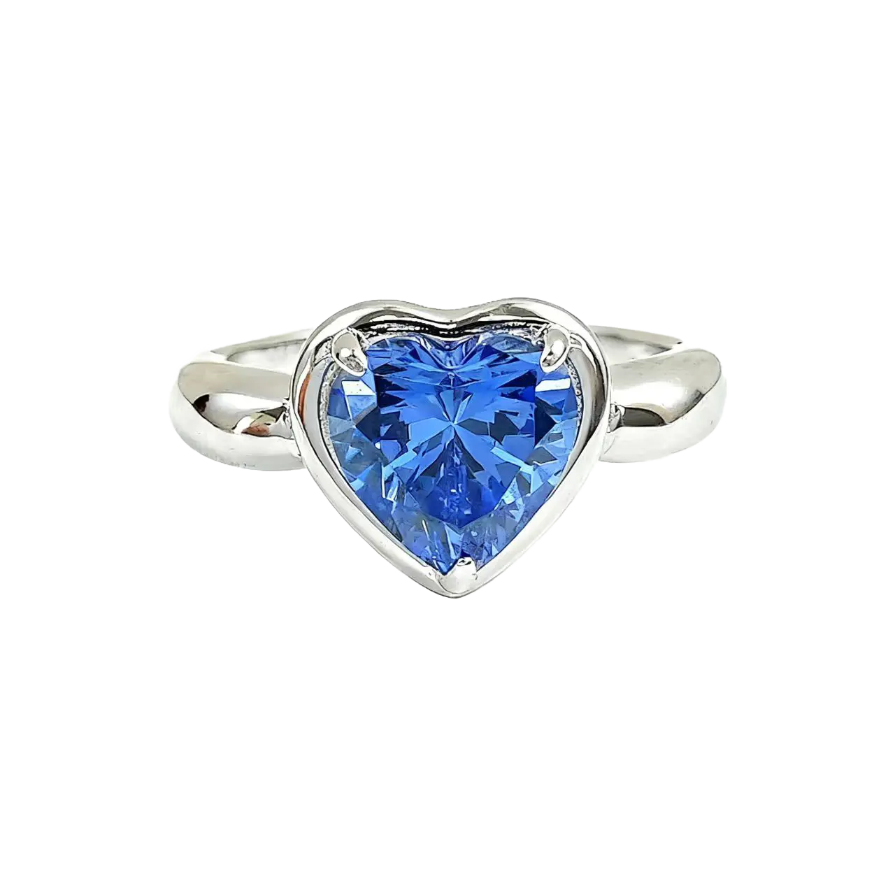2ct Heart Cut Lab-Grown Blue Sapphire Ring | 925 Sterling Silver Platinum Plated Solitaire Ring - BOCOS Jewelry