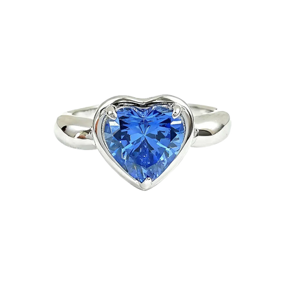 2ct Heart Cut Lab-Grown Blue Sapphire Ring | 925 Sterling Silver Platinum Plated Solitaire Ring - BOCOS Jewelry