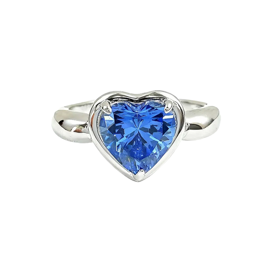 2ct Heart Cut Lab-Grown Blue Sapphire Ring | 925 Sterling Silver Platinum Plated Solitaire Ring - BOCOS Jewelry