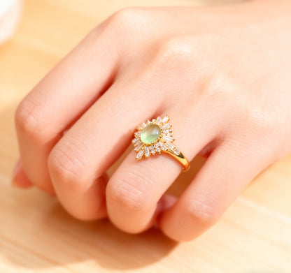 1.2ct Oval Prehnite Ring with Moissanite | 18K Gold Plated 925 Sterling Silver Dainty Daily Ring - BOCOS Jewelry