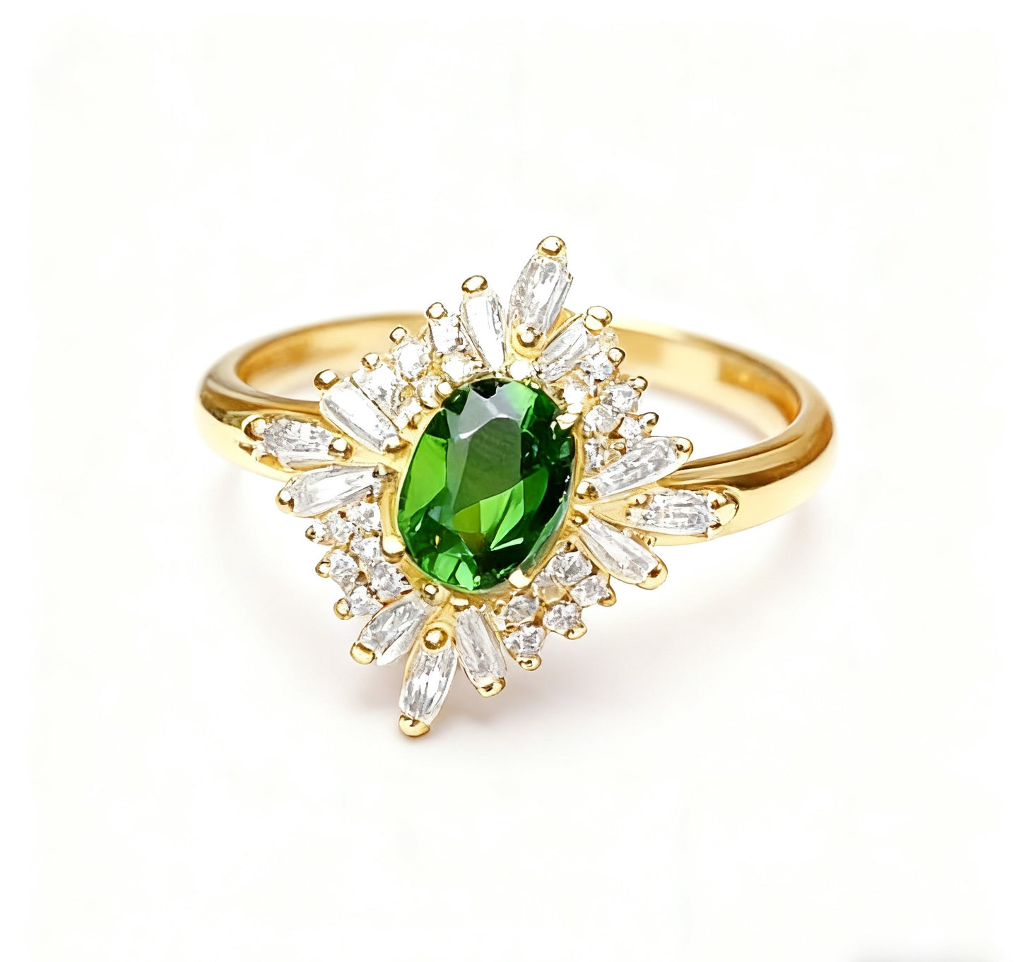 1.5ct Oval Diopside Ring with Moissanite | 18K Gold Plated 925 Sterling Silver Vintage Firework Ring - BOCOS Jewelry