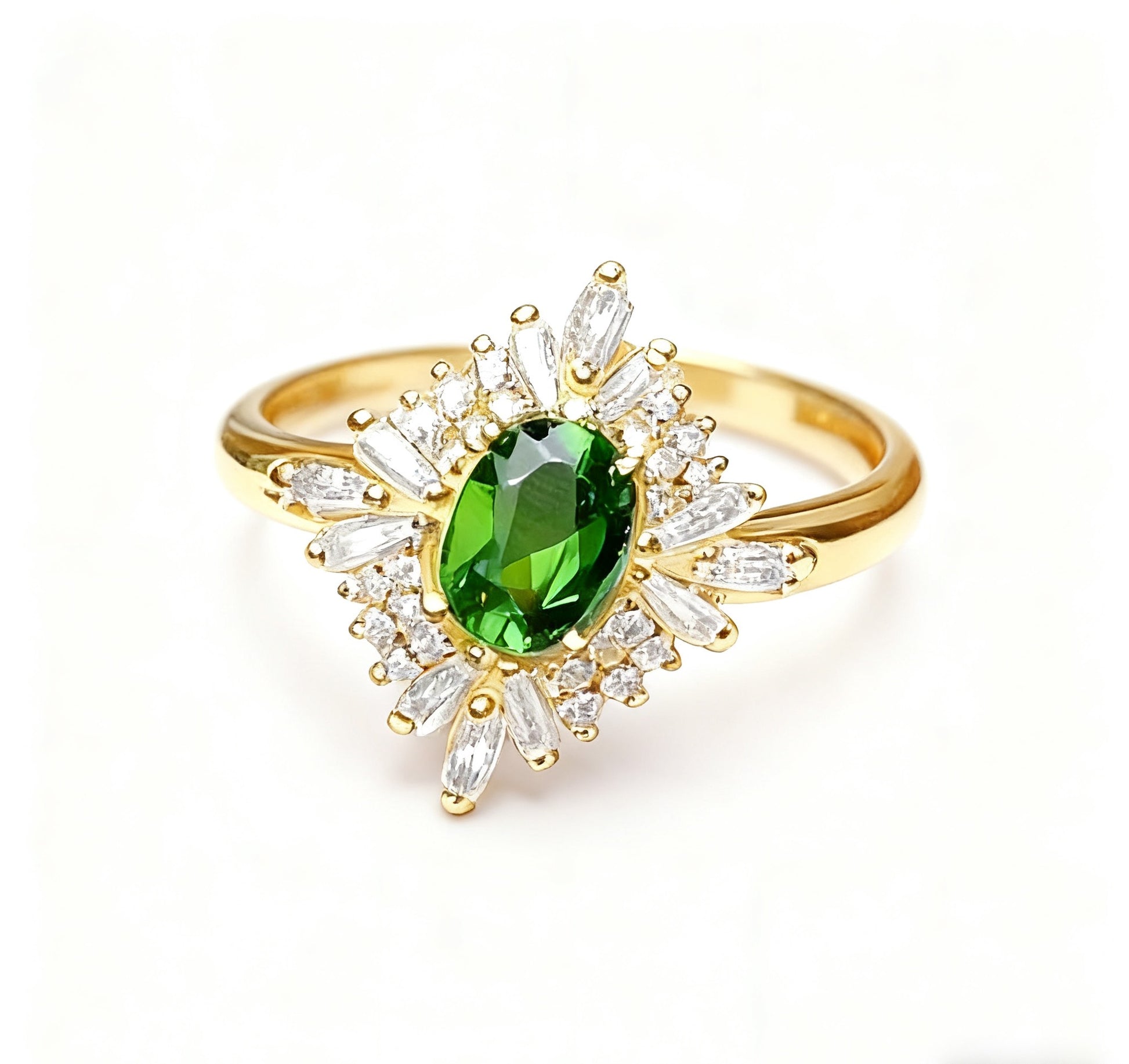 1.5ct Oval Diopside Ring with Moissanite | 18K Gold Plated 925 Sterling Silver Vintage Firework Ring - BOCOS Jewelry